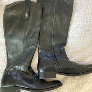Frye black leather knee high Melissa boots.  Worn once.